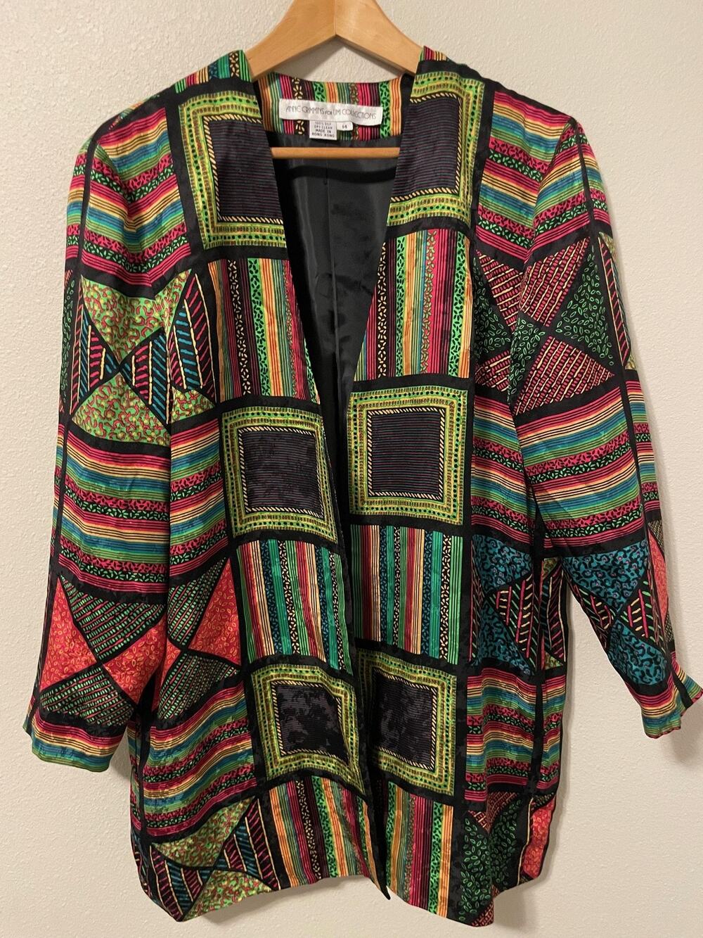 Anne Crimmins For UMI Collections Silk Jacket Womens 14 Multicolor Artsy 90s